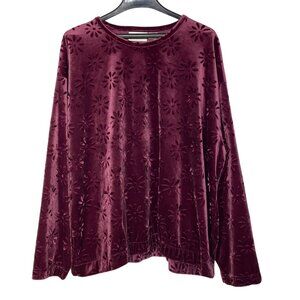G Casuals Vintage Velvet Burnout Floral Top Red Sz 2X